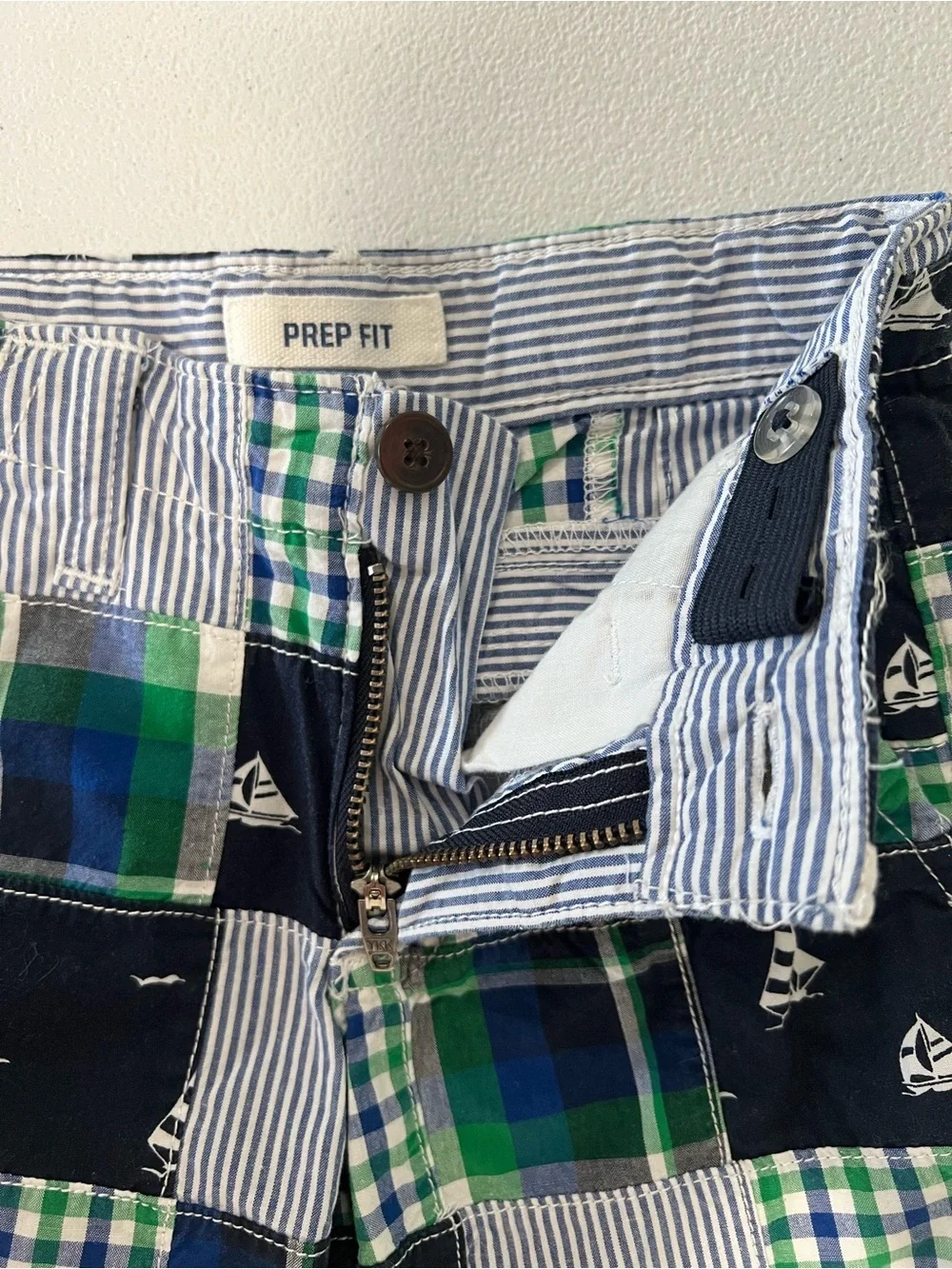 Gymboree Patchwork Plaid Shorts - Navy, Green & White